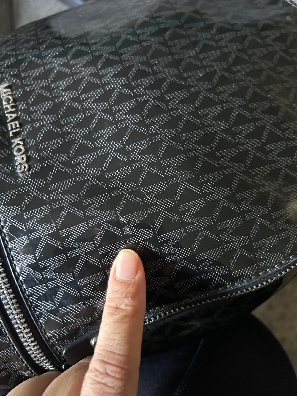 Michael Kors Rhea zip glossy Black MK Monogram Backpack - Picture 12 of 12